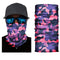 Tour de cou moto femme violet et rose motif camouflage, léger, respirant et confortable, protection efficace contre le vent et les intempéries pour motardes.