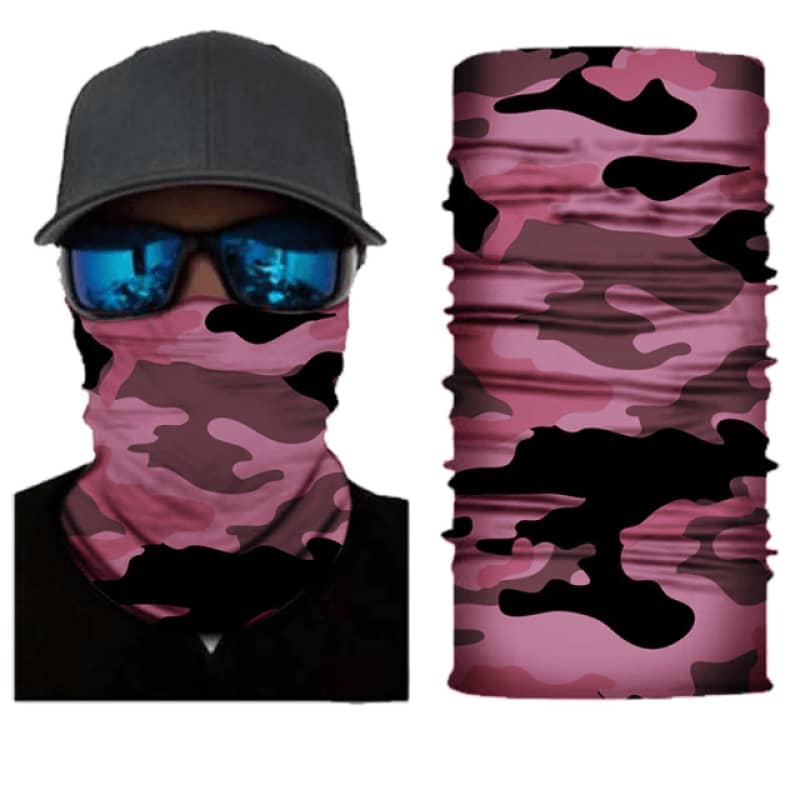 tour de cou moto femme camouflage rose, respirant et extensible, style tendance, protection vent et poussière, compatible casque moto