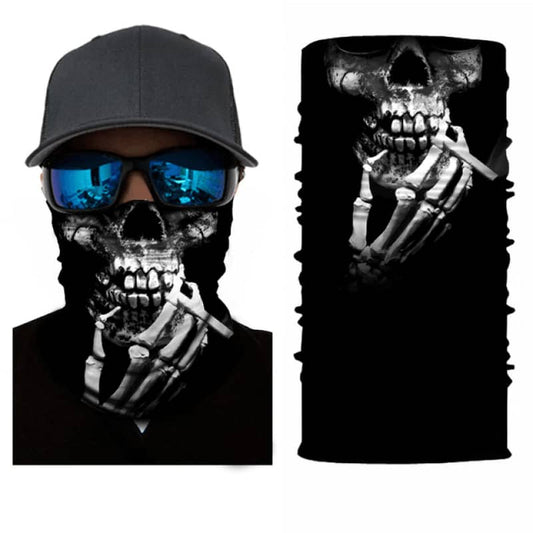 Tour de cou moto motif squelette fumeur noir et blanc, tissu léger et respirant, protection efficace contre le vent, la poussière et le froid, style audacieux et original.