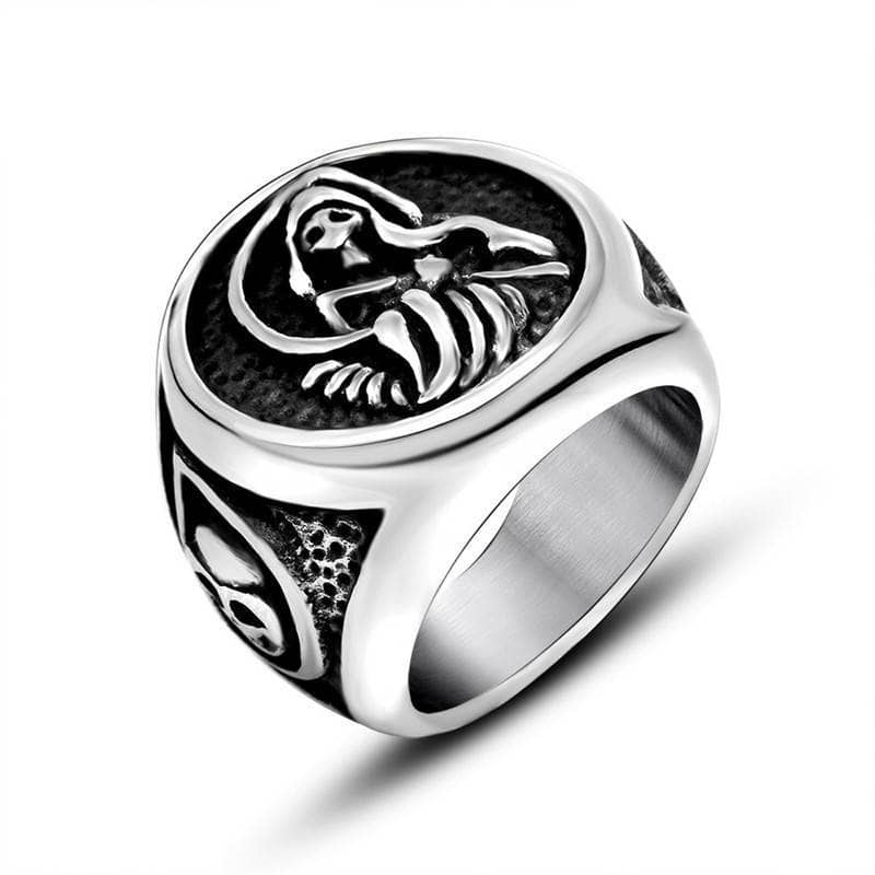 bague biker homme en acier inoxydable avec motif faucheuse et crâne, style gothique