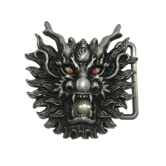Boucle de ceinture dragon noir avec perle nacrée, design en alliage de zinc finement sculpté