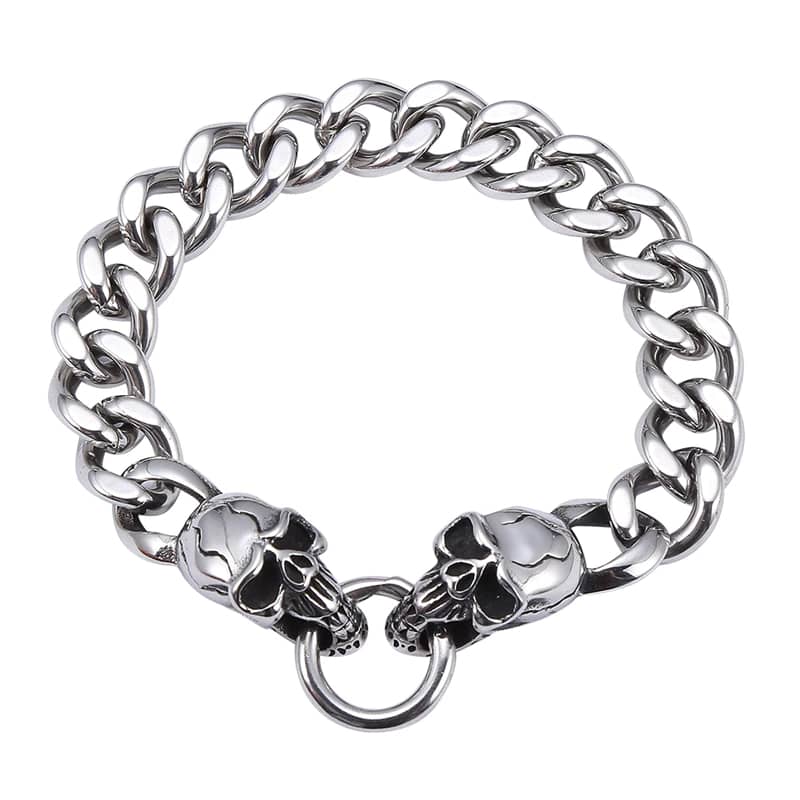 Bracelet biker tête de mort pour homme en acier inoxydable avec maillons épais et design rebelle