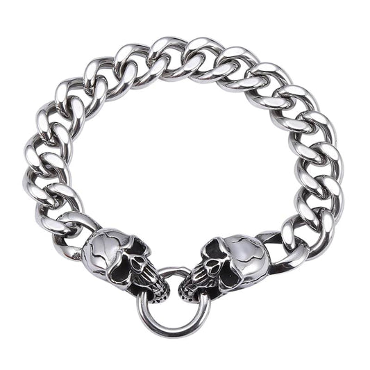 Bracelet biker tête de mort pour homme en acier inoxydable avec maillons épais et design rebelle