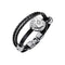 Bracelet cuir noir homme style biker avec motif cartes en acier inoxydable