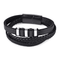 Bracelet en cuir noir pour homme style motard avec perles métal argent et noir