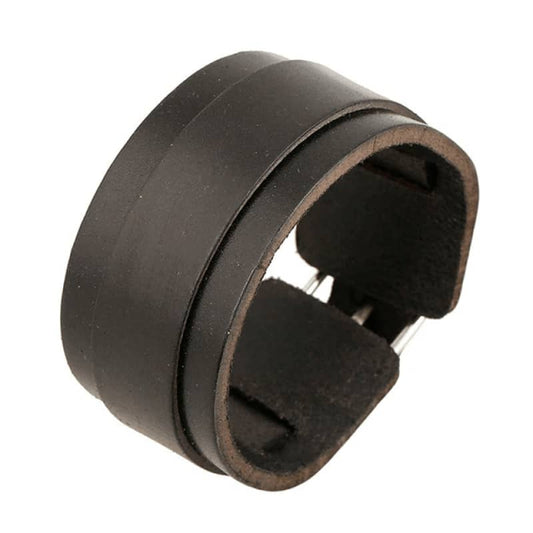 Bracelet large femme en cuir noir style biker élégant