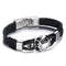 Bracelet gothique en cuir noir pour homme avec tête de mort biker en acier