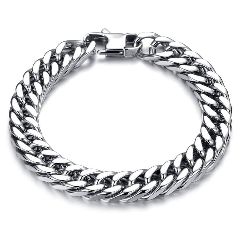 Bracelet biker homme en acier inoxydable argenté style moto