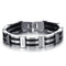 Bracelet homme style biker en acier inoxydable noir et argent, design motard robuste