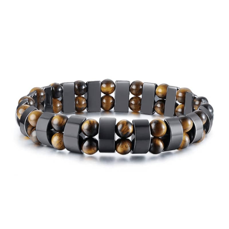 Bracelet pour homme style biker en perles œil de tigre et bois naturel
