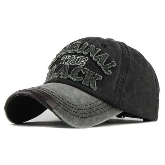 Casquette biker moto en coton noir et gris avec broderie « Original The Black » vintage