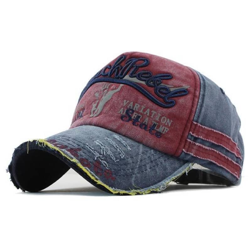 casquette biker vintage pour homme avec broderie Rock Rebel et visière usée style motard retro