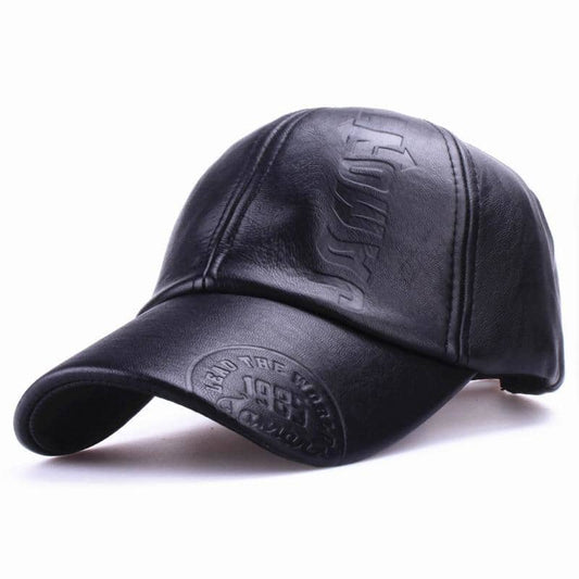 casquette en simili cuir noire pour motard style biker ajustable et résistante