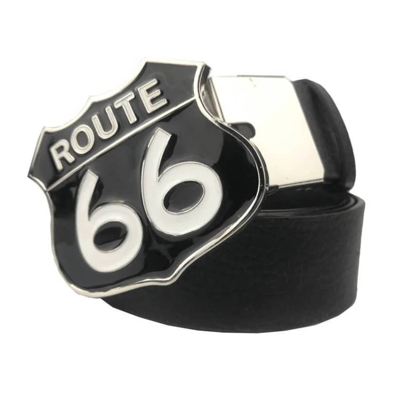 Ceinture biker en cuir noir avec boucle Route 66 ajustable pour motard