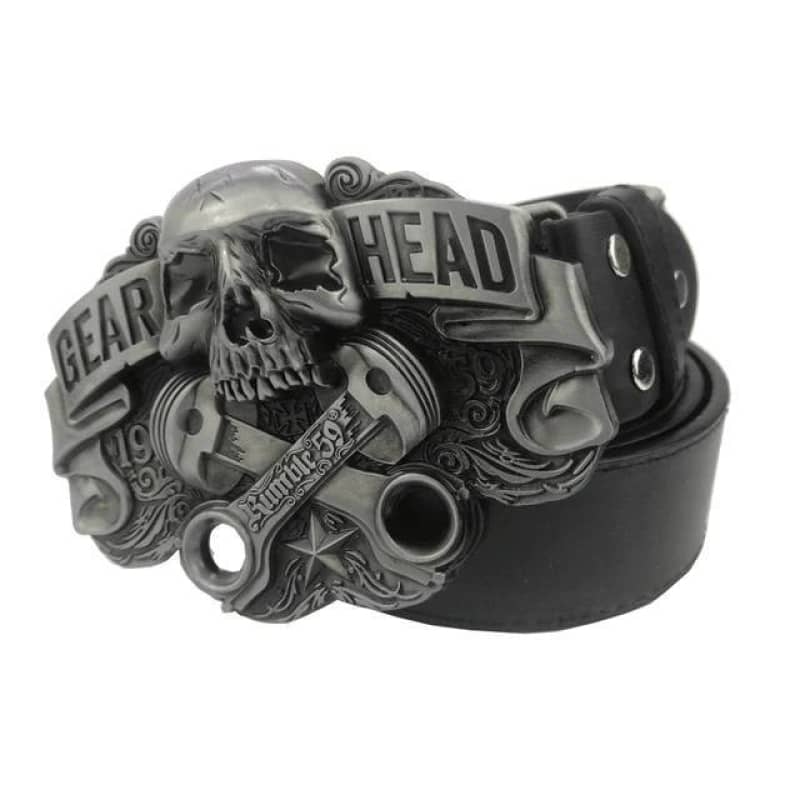 Ceinture biker homme en cuir avec boucle crâne métal Gear Head
