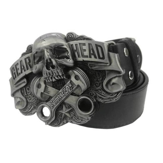 Ceinture biker homme en cuir avec boucle crâne métal Gear Head