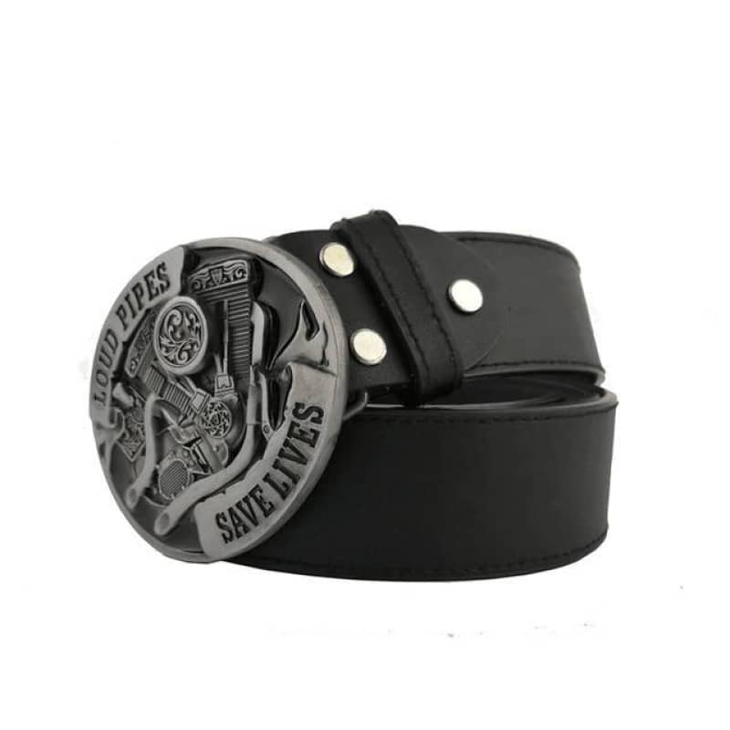 Ceinture biker en cuir avec boucle Loud Pipes Save Lives pour motards
