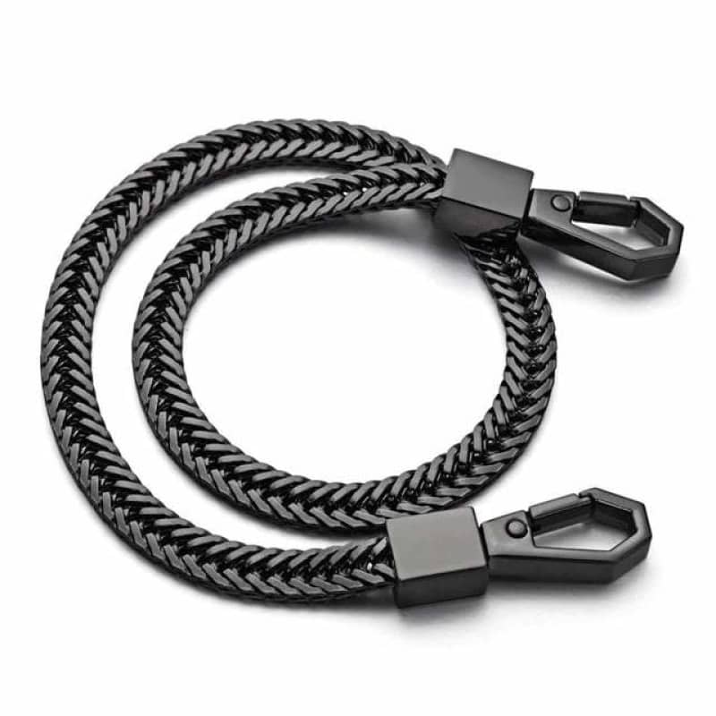 Chaîne de pantalon massive noire gunmetal, acier 316L double maille Franco, mousquetons hexagonaux