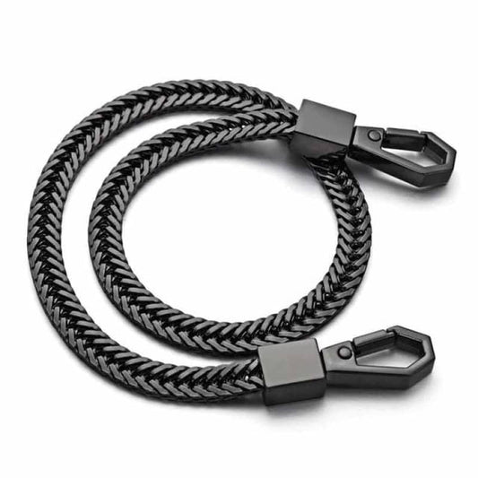 Chaîne de pantalon massive noire gunmetal, acier 316L double maille Franco, mousquetons hexagonaux