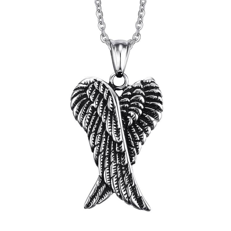 Collier homme biker avec ailes d’ange en alliage de zinc, pendentif en forme de cœur stylisé moto