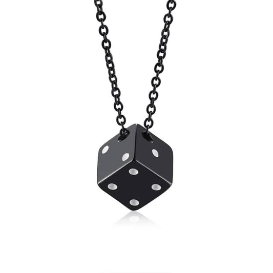 Collier pour motard avec pendentif en forme de dé noir en acier inoxydable 316L