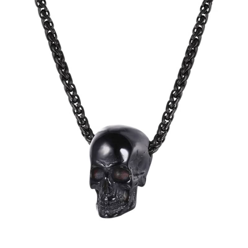 collier tête de mort noir pour homme en acier inoxydable 316L, style biker gothique