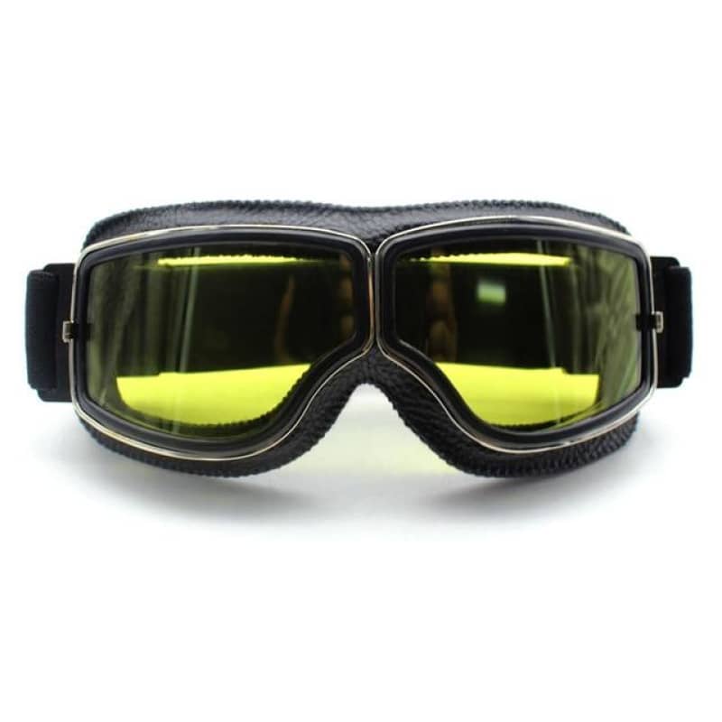 lunette moto rectangulaire noire avec écran jaune anti-reflet et bandeau réglable