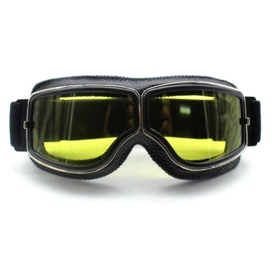 lunette moto rectangulaire noire avec écran jaune anti-reflet et bandeau réglable
