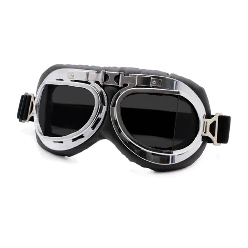 lunette moto style rétro finition chrome et noir pour homme