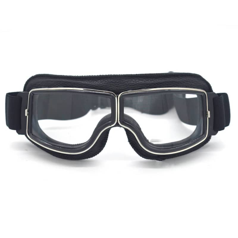 lunette moto rétro noire avec verre clair pour homme