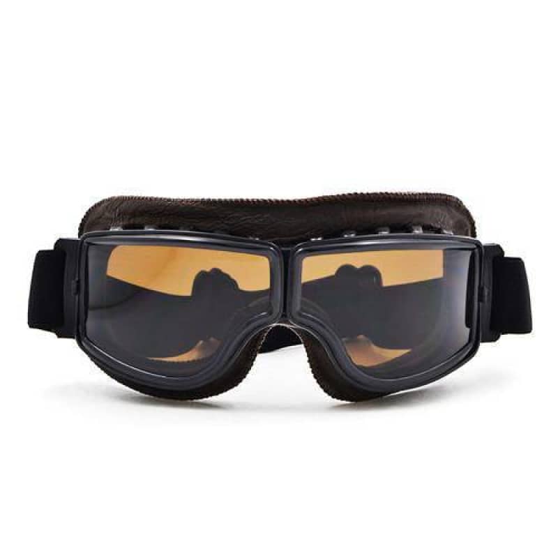 lunette moto marron effet cuir vieilli avec écran fumé pour style biker vintage