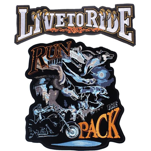 Patch biker loup brodé 3D à coudre – Run with the Pack pour motards