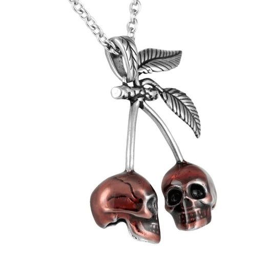 Pendentif tête de mort cerise rouge pour femme en acier inoxydable 316L