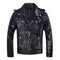 Veste Perfecto homme cuir noir, style biker, col cranté, zips, détails matelassés.
