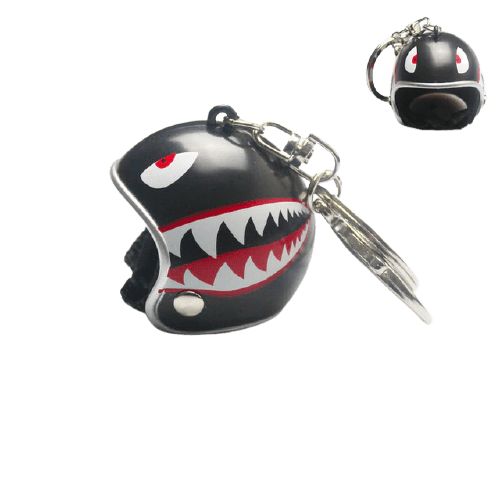 Porte-clé casque moto noir design requin agressif style biker