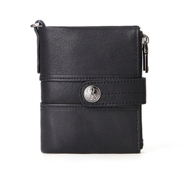 Portefeuille biker en cuir de vachette noir avec bouton pression et finition rock n roll