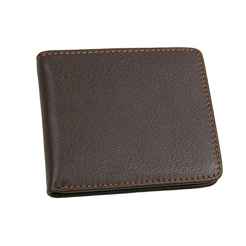Portefeuille en cuir de vachette pour motard avec couture contrastée et design compact