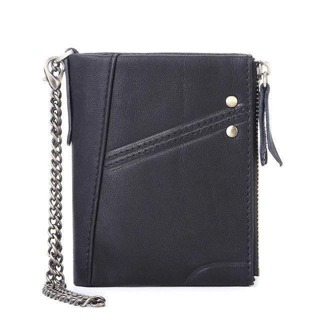 Portefeuille cuir noir avec chaîne métallique pour motard homme ou femme, style biker élégant et sécurisé