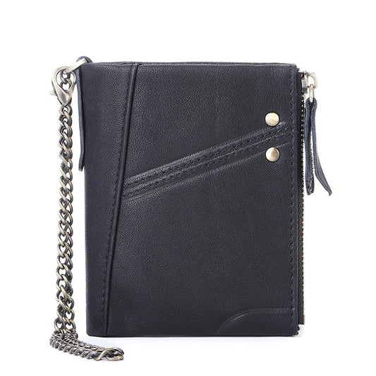 Portefeuille cuir noir avec chaîne métallique pour motard homme ou femme, style biker élégant et sécurisé