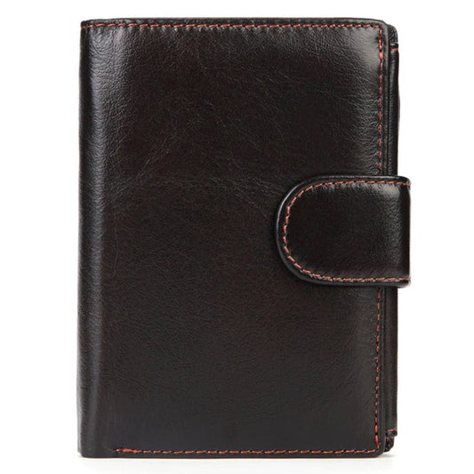 portefeuille en cuir noir pour homme avec couture rouge et fermeture bouton-pression, élégant et durable