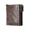 Portefeuille cuir vintage marron avec doubles fermetures zippées pour homme au style biker