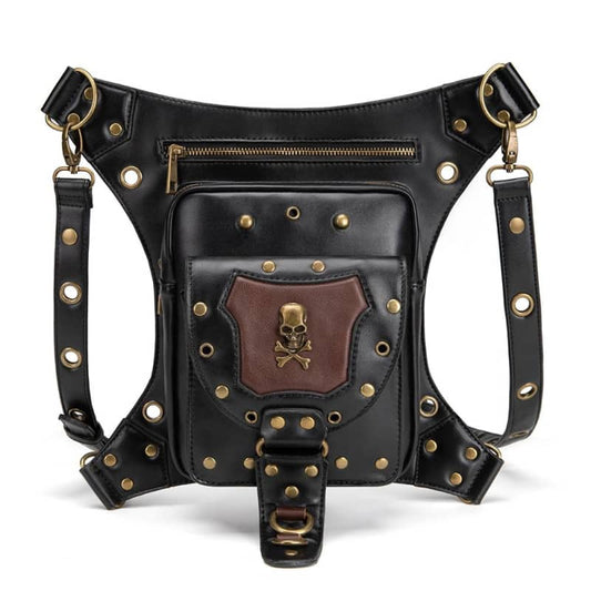 sacoche de hanches et jambes unisexe en cuir PU avec motif tête de mort, sangles ajustables, étanche, fermetures zippées sécurisées