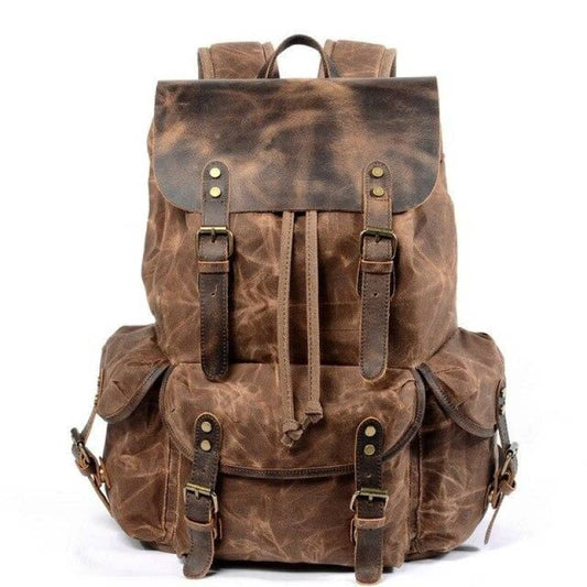 Sac à dos moto vintage 20 à 35L en polyester, style rétro biker avec bretelles rembourrées et grande capacité de rangement
