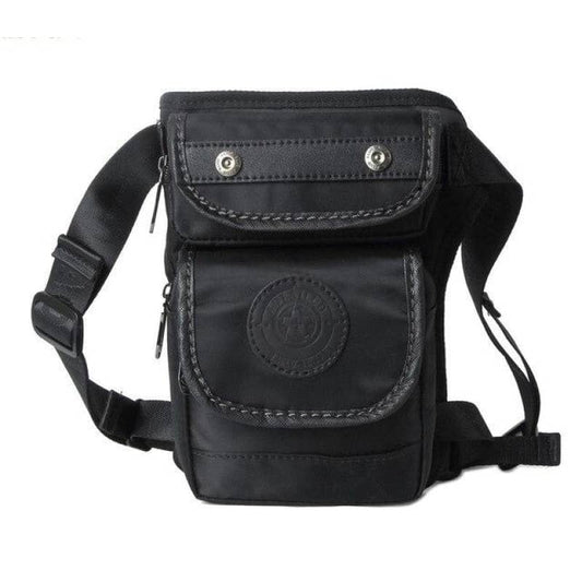 sacoche de cuisse noir unisexe pour biker en nylon et polyester étanche avec sangles réglables et fermeture zippée sécurisée