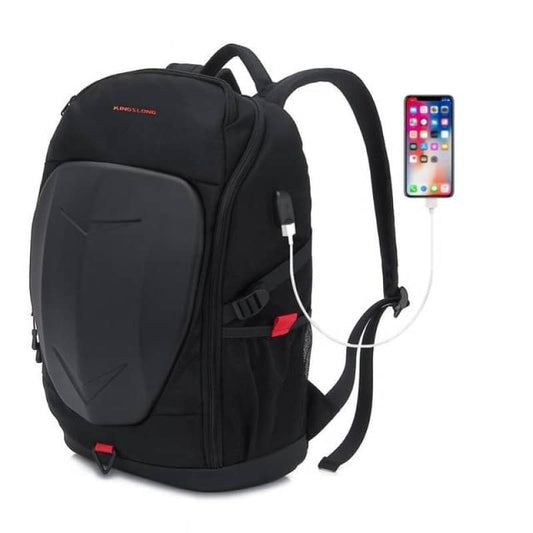 sac à dos moto avec port USB et coque rigide, pratique pour motards connectés